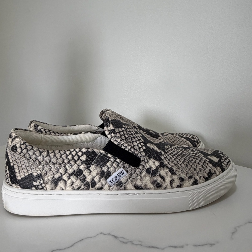 J.CREW Size 8.5 Factory Road Trip Snakeskin Slip-On Shoes Sneakers - Picture 5 of 10